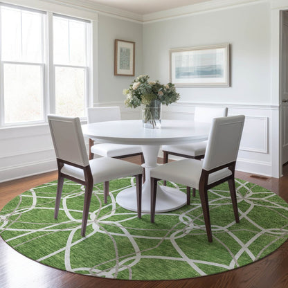 3' X 5' Green And Ivory Geometric Washable Indoor Outdoor Area Rug