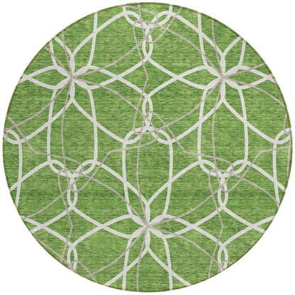 3' X 5' Green And Ivory Geometric Washable Indoor Outdoor Area Rug