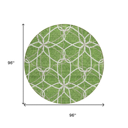 3' X 5' Green And Ivory Geometric Washable Indoor Outdoor Area Rug