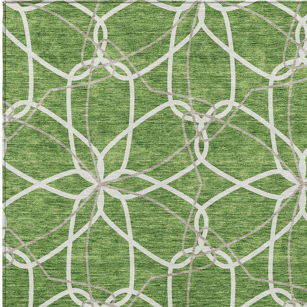 3' X 5' Green And Ivory Geometric Washable Indoor Outdoor Area Rug