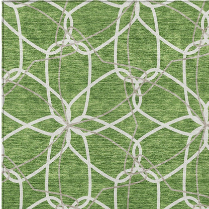 3' X 5' Green And Ivory Geometric Washable Indoor Outdoor Area Rug