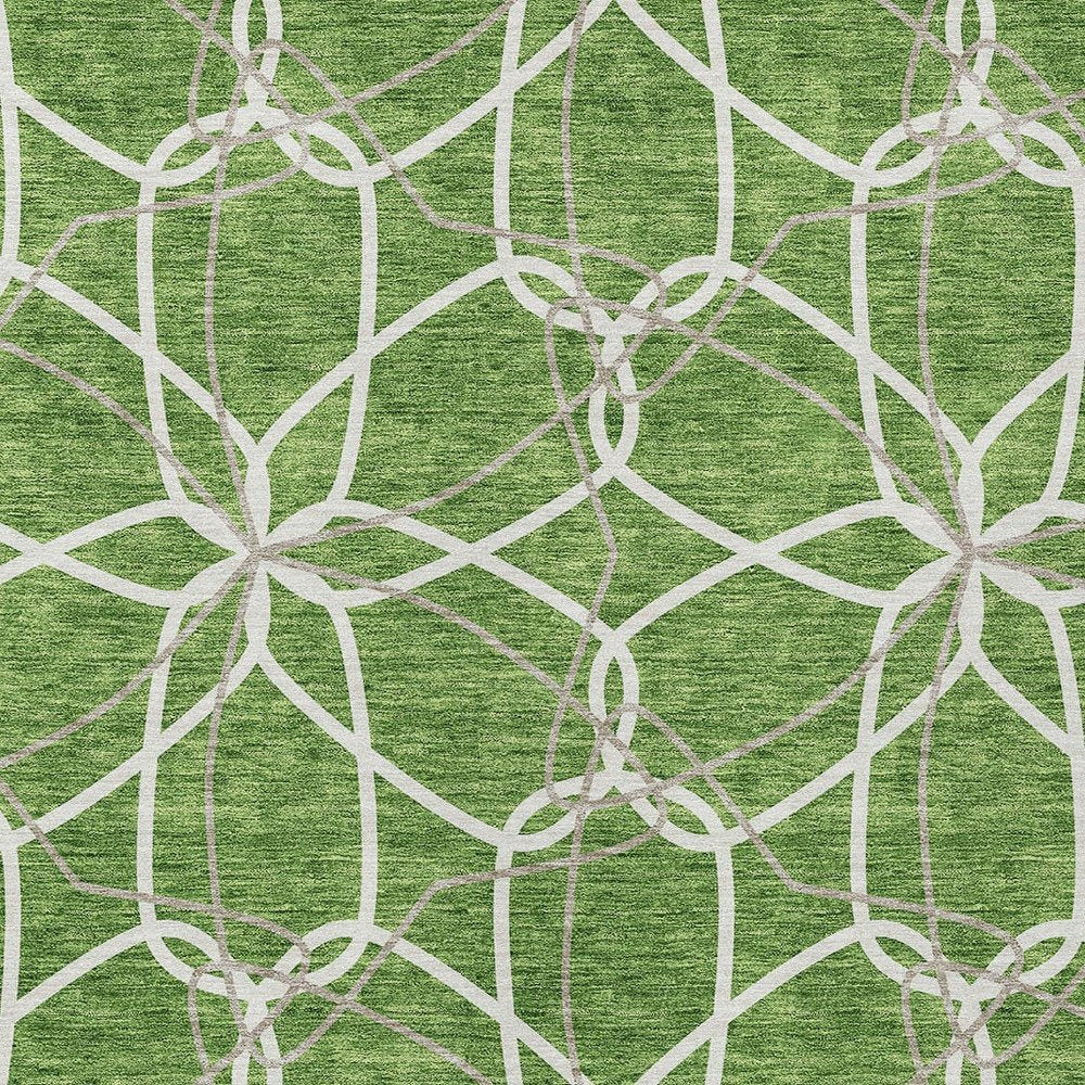 3' X 5' Green And Ivory Geometric Washable Indoor Outdoor Area Rug