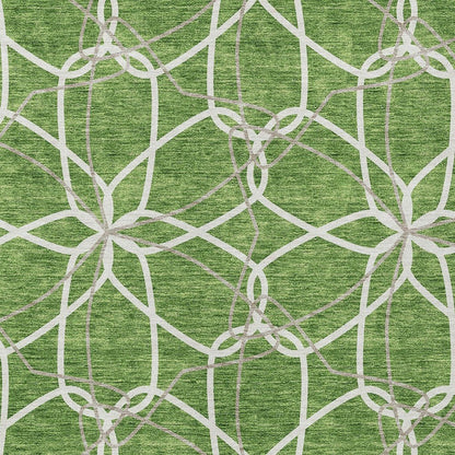 3' X 5' Green And Ivory Geometric Washable Indoor Outdoor Area Rug