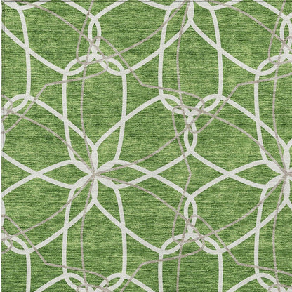 3' X 5' Green And Ivory Geometric Washable Indoor Outdoor Area Rug