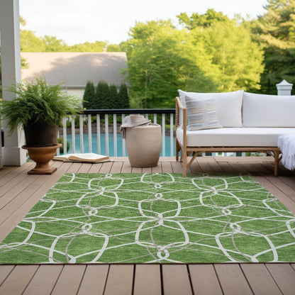 3' X 5' Green And Ivory Geometric Washable Indoor Outdoor Area Rug