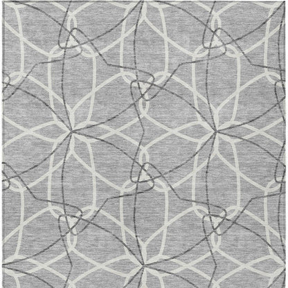 3' X 5' Gray And Ivory Geometric Washable Indoor Outdoor Area Rug