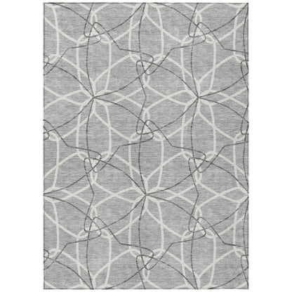 3' X 5' Gray And Ivory Geometric Washable Indoor Outdoor Area Rug