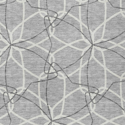 3' X 5' Gray And Ivory Geometric Washable Indoor Outdoor Area Rug