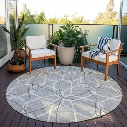 3' X 5' Gray And Ivory Geometric Washable Indoor Outdoor Area Rug