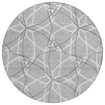 3' X 5' Gray And Ivory Geometric Washable Indoor Outdoor Area Rug