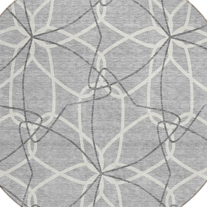 3' X 5' Gray And Ivory Geometric Washable Indoor Outdoor Area Rug