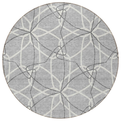 3' X 5' Gray And Ivory Geometric Washable Indoor Outdoor Area Rug