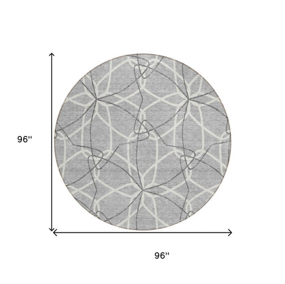 3' X 5' Gray And Ivory Geometric Washable Indoor Outdoor Area Rug