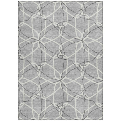 3' X 5' Gray And Ivory Geometric Washable Indoor Outdoor Area Rug