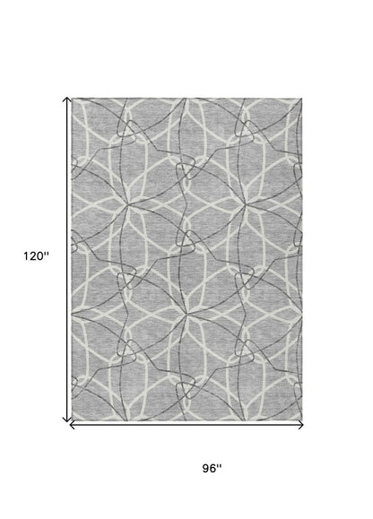 3' X 5' Gray And Ivory Geometric Washable Indoor Outdoor Area Rug