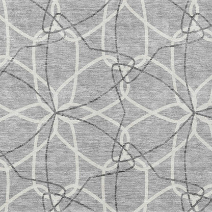 3' X 5' Gray And Ivory Geometric Washable Indoor Outdoor Area Rug
