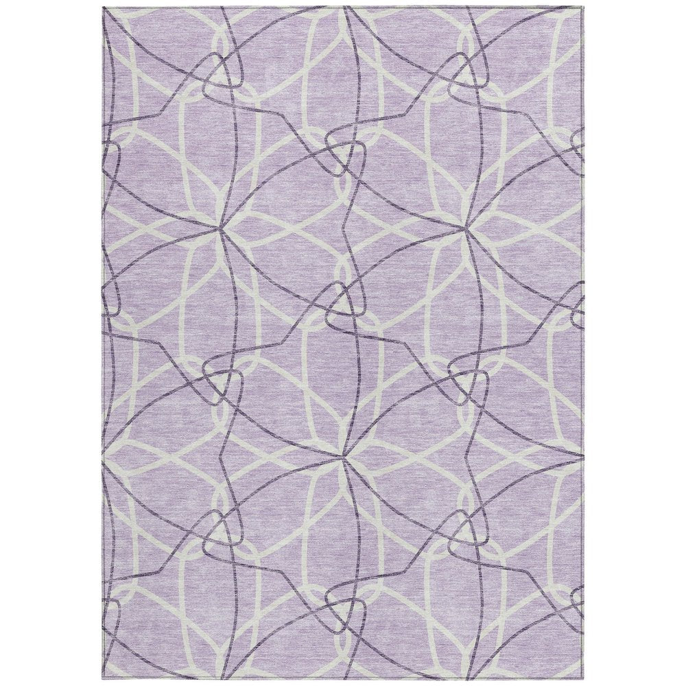 3' X 5' Lavender And Ivory Geometric Washable Indoor Outdoor Area Rug