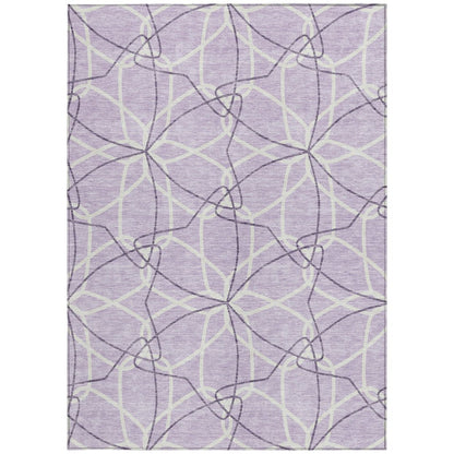 3' X 5' Lavender And Ivory Geometric Washable Indoor Outdoor Area Rug