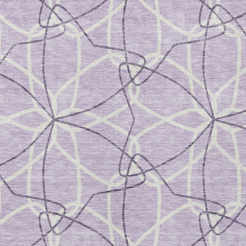 3' X 5' Lavender And Ivory Geometric Washable Indoor Outdoor Area Rug