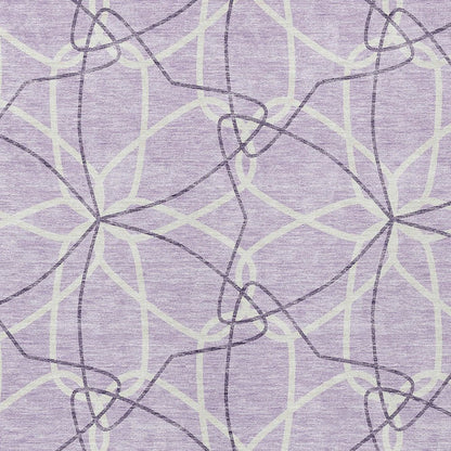 3' X 5' Lavender And Ivory Geometric Washable Indoor Outdoor Area Rug
