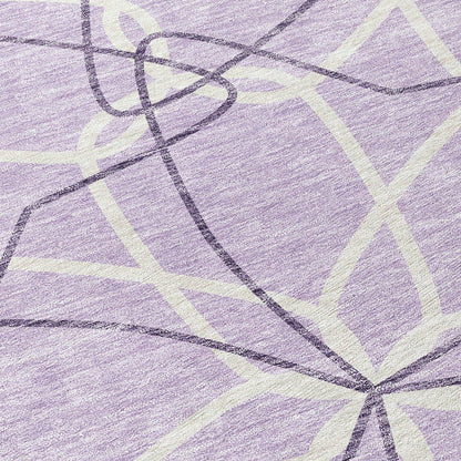 3' X 5' Lavender And Ivory Geometric Washable Indoor Outdoor Area Rug