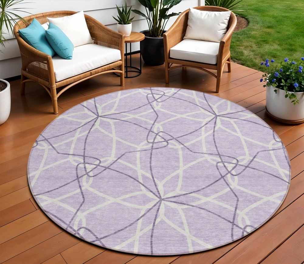 3' X 5' Lavender And Ivory Geometric Washable Indoor Outdoor Area Rug