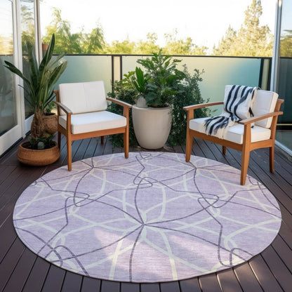 3' X 5' Lavender And Ivory Geometric Washable Indoor Outdoor Area Rug