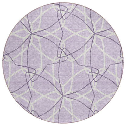3' X 5' Lavender And Ivory Geometric Washable Indoor Outdoor Area Rug