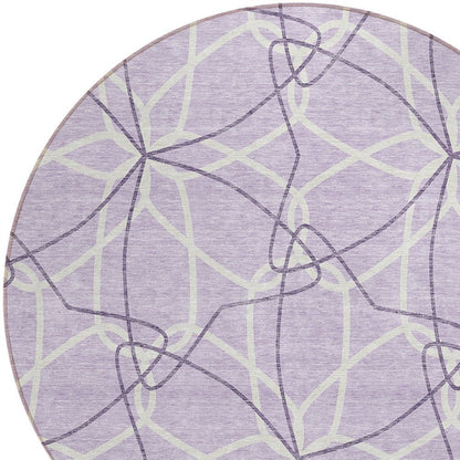 3' X 5' Lavender And Ivory Geometric Washable Indoor Outdoor Area Rug