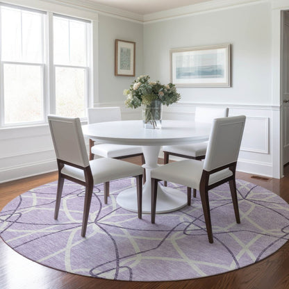 3' X 5' Lavender And Ivory Geometric Washable Indoor Outdoor Area Rug