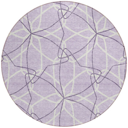 3' X 5' Lavender And Ivory Geometric Washable Indoor Outdoor Area Rug