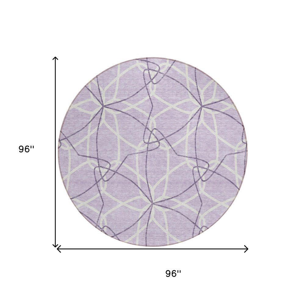 3' X 5' Lavender And Ivory Geometric Washable Indoor Outdoor Area Rug