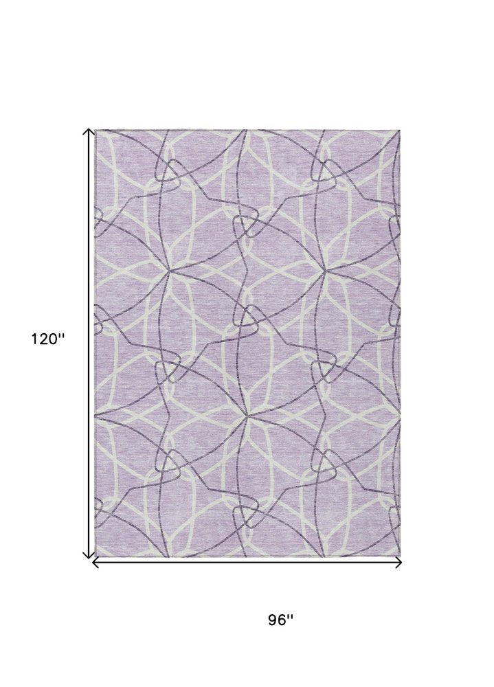 3' X 5' Lavender And Ivory Geometric Washable Indoor Outdoor Area Rug