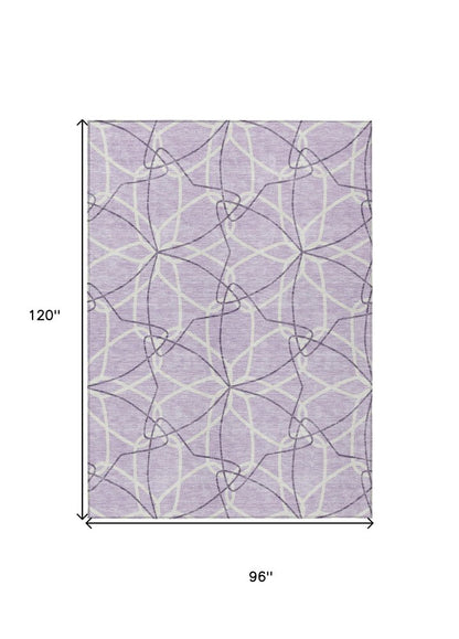 3' X 5' Lavender And Ivory Geometric Washable Indoor Outdoor Area Rug
