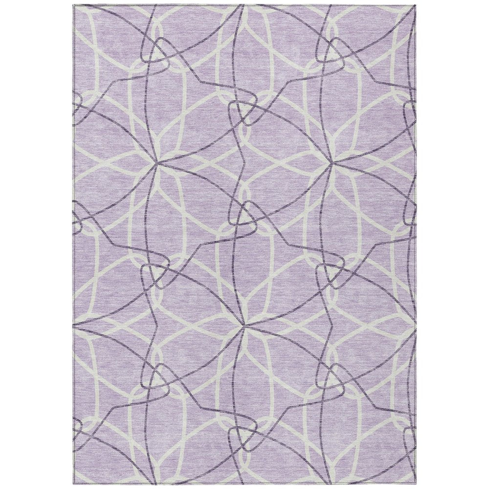 3' X 5' Lavender And Ivory Geometric Washable Indoor Outdoor Area Rug