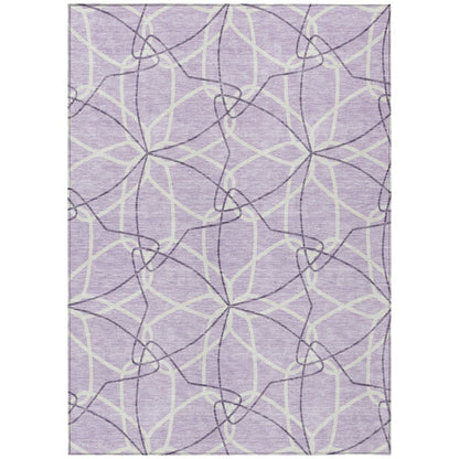 3' X 5' Lavender And Ivory Geometric Washable Indoor Outdoor Area Rug