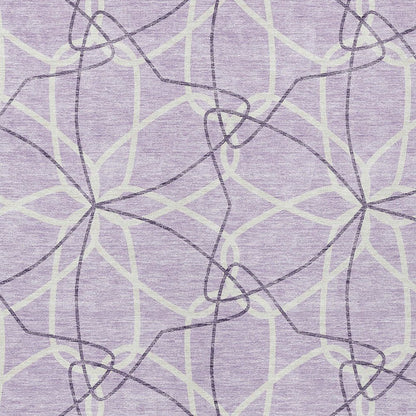 3' X 5' Lavender And Ivory Geometric Washable Indoor Outdoor Area Rug