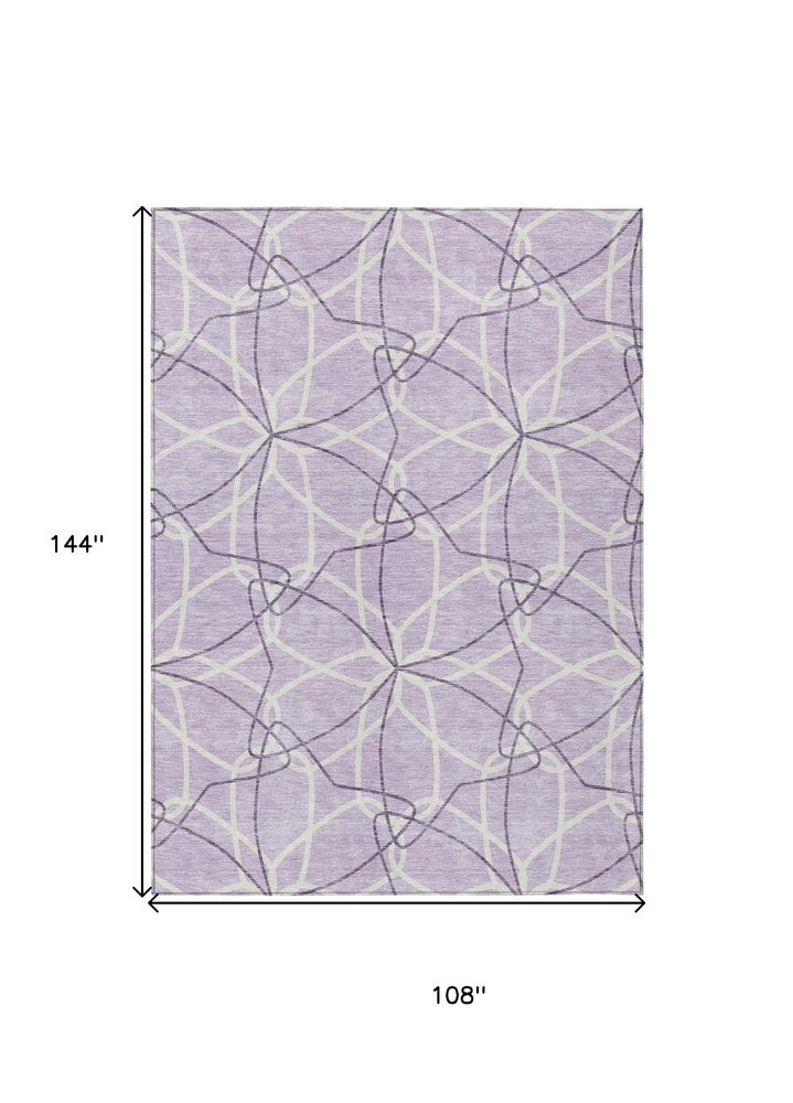 3' X 5' Lavender And Ivory Geometric Washable Indoor Outdoor Area Rug