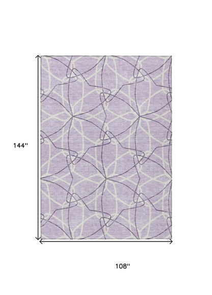 3' X 5' Lavender And Ivory Geometric Washable Indoor Outdoor Area Rug