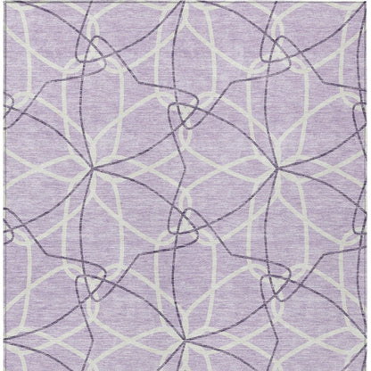 3' X 5' Lavender And Ivory Geometric Washable Indoor Outdoor Area Rug