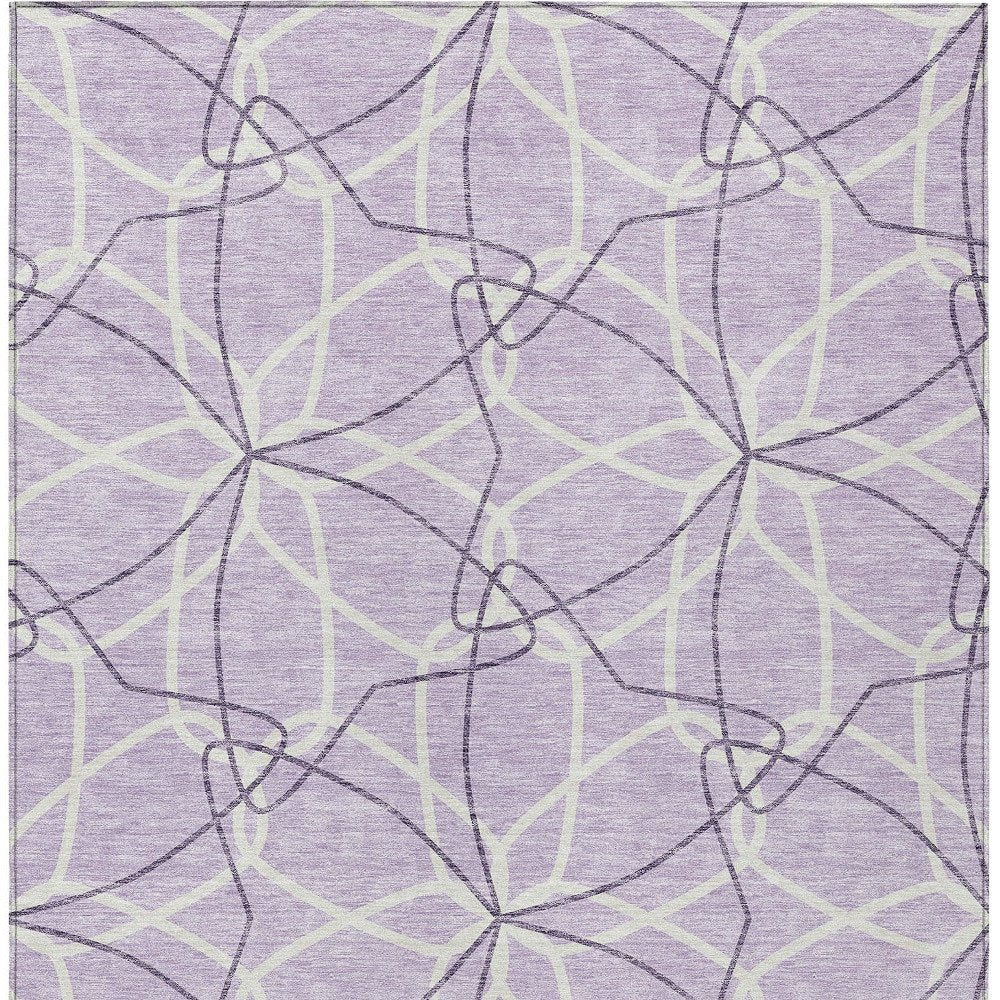 3' X 5' Lavender And Ivory Geometric Washable Indoor Outdoor Area Rug