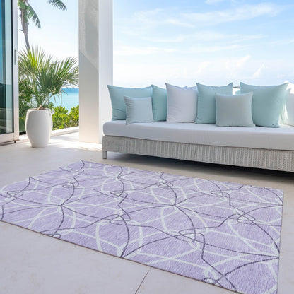 3' X 5' Lavender And Ivory Geometric Washable Indoor Outdoor Area Rug