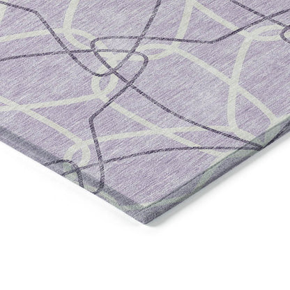 3' X 5' Lavender And Ivory Geometric Washable Indoor Outdoor Area Rug