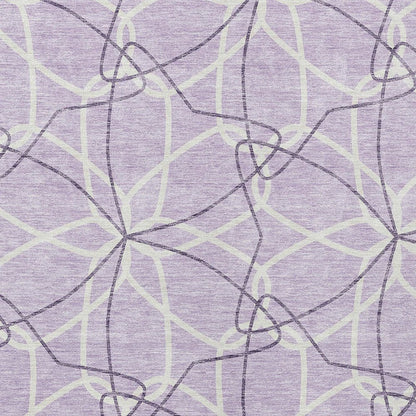 3' X 5' Lavender And Ivory Geometric Washable Indoor Outdoor Area Rug