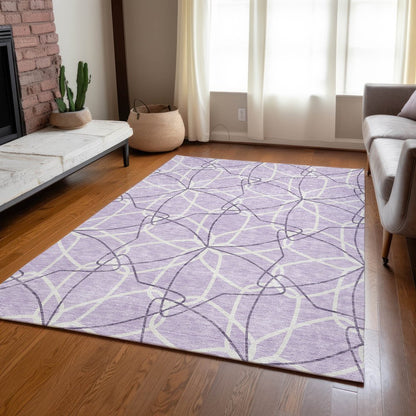 3' X 5' Lavender And Ivory Geometric Washable Indoor Outdoor Area Rug