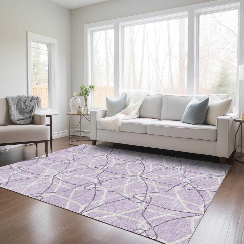3' X 5' Lavender And Ivory Geometric Washable Indoor Outdoor Area Rug