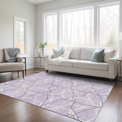 3' X 5' Lavender And Ivory Geometric Washable Indoor Outdoor Area Rug
