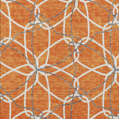 3' X 5' Orange And Ivory Geometric Washable Indoor Outdoor Area Rug