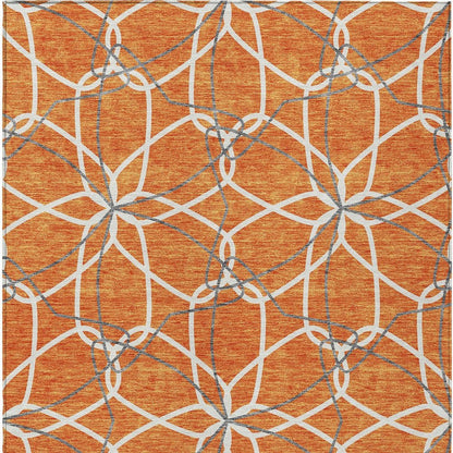 3' X 5' Orange And Ivory Geometric Washable Indoor Outdoor Area Rug