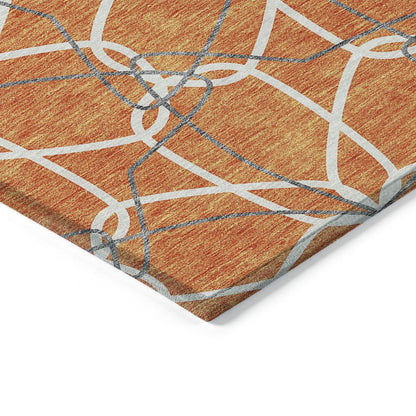 3' X 5' Orange And Ivory Geometric Washable Indoor Outdoor Area Rug